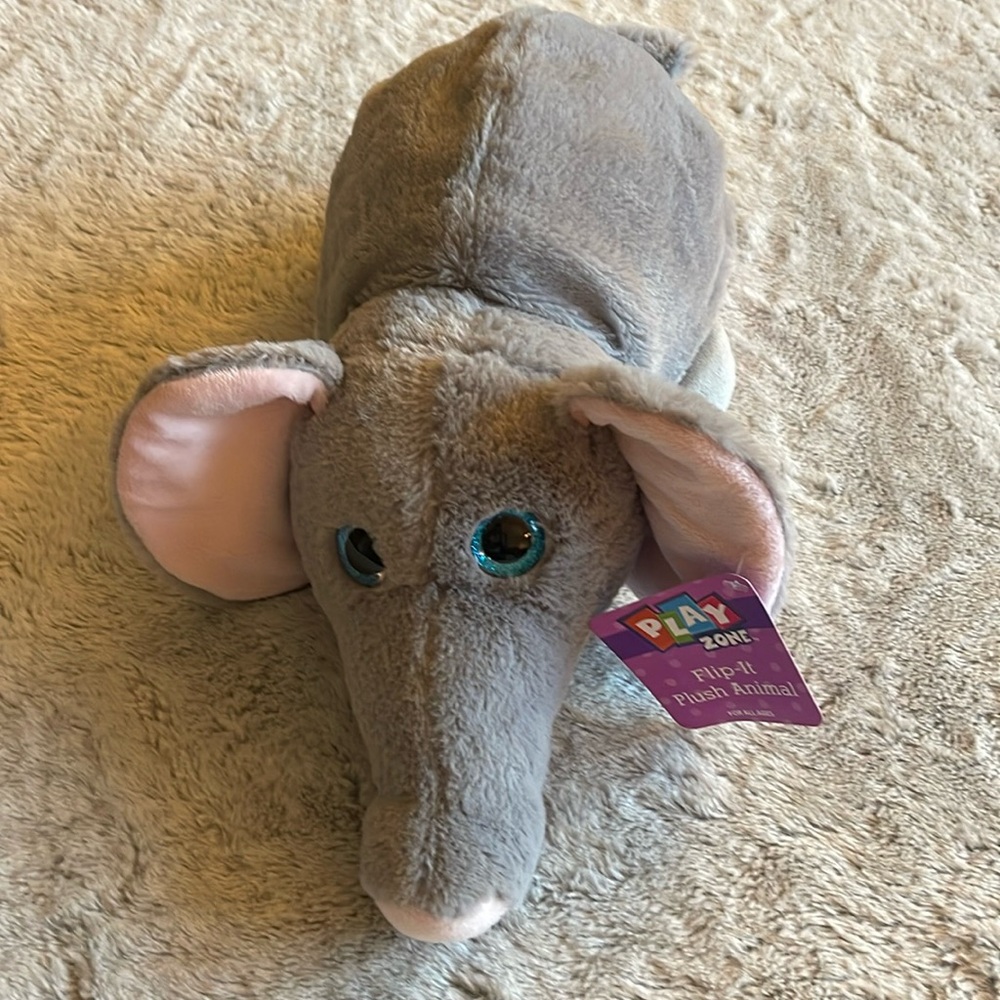 2 in 1 Flip it Plush Toy  14” Animals elephant unicorn